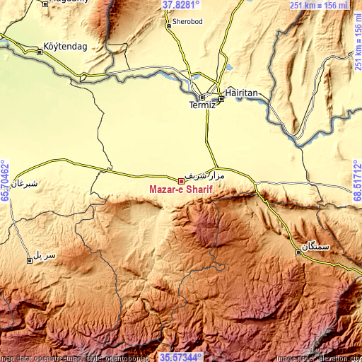 Topographic map of Mazār-e Sharīf