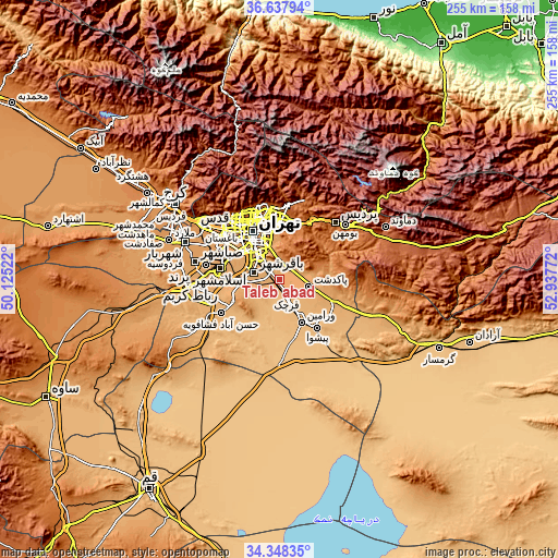 Topographic map of Ţāleb ābād