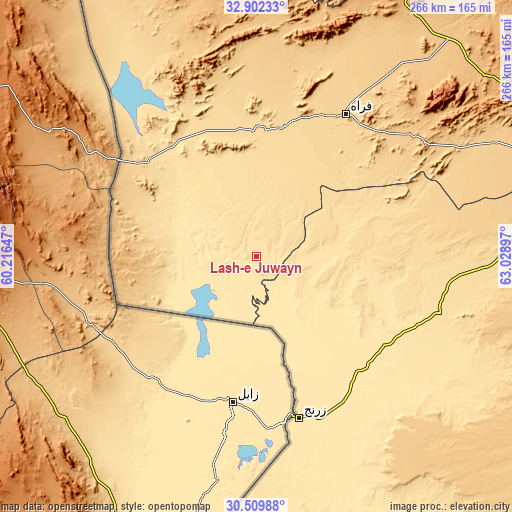 Topographic map of Lāsh-e Juwayn
