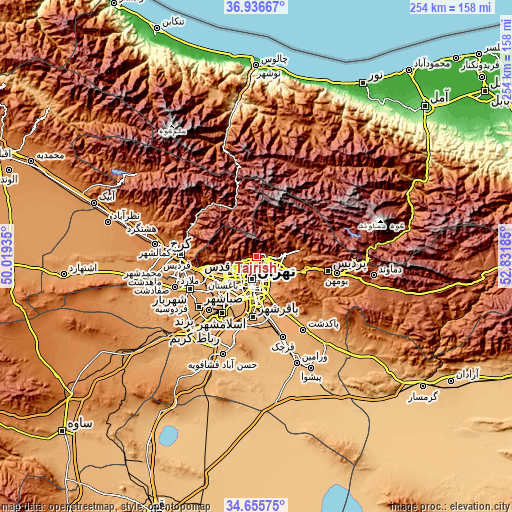 Topographic map of Tajrīsh