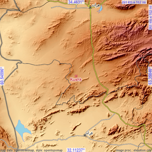 Topographic map of Kushk
