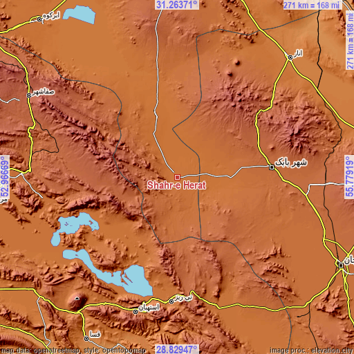 Topographic map of Shahr-e Herāt