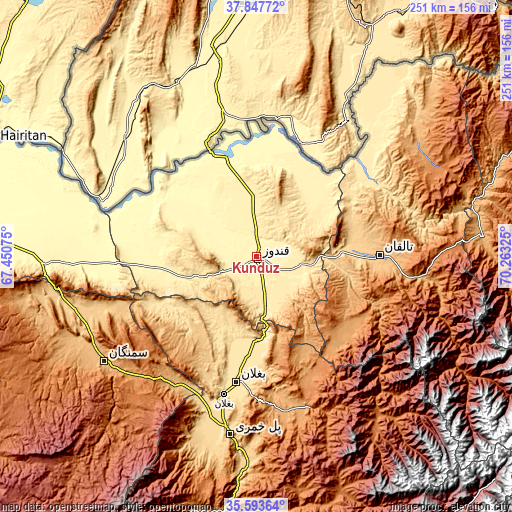 Topographic map of Kunduz