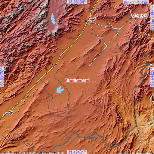 Topographic map of Khōshāmand