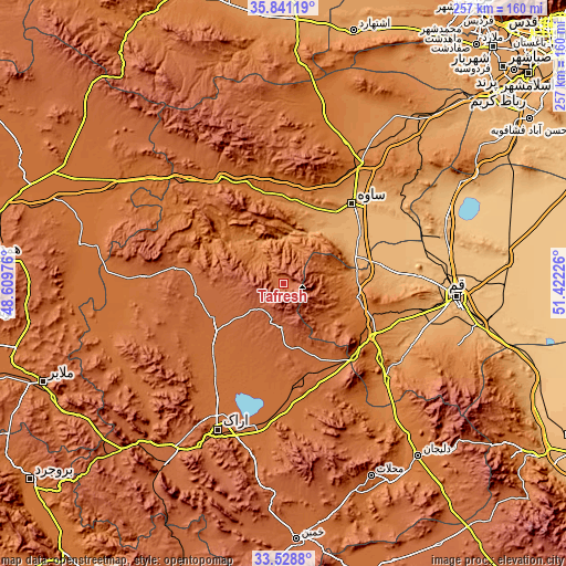 Topographic map of Tafresh