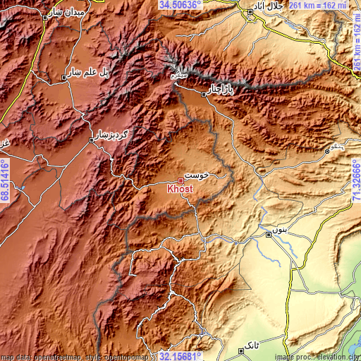 Topographic map of Khōst