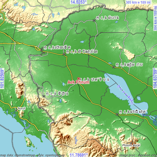 Topographic map of Aek Phnum