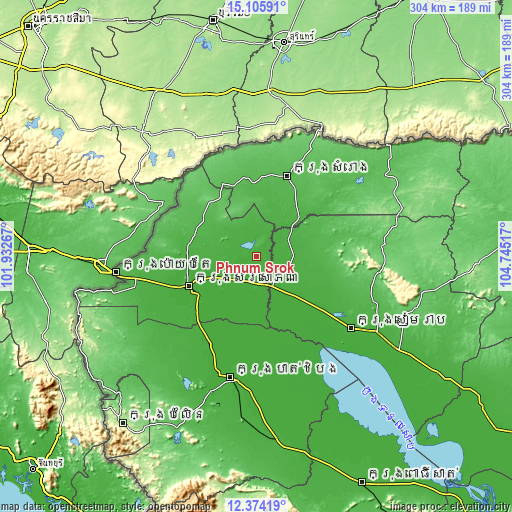 Topographic map of Phnum Srok