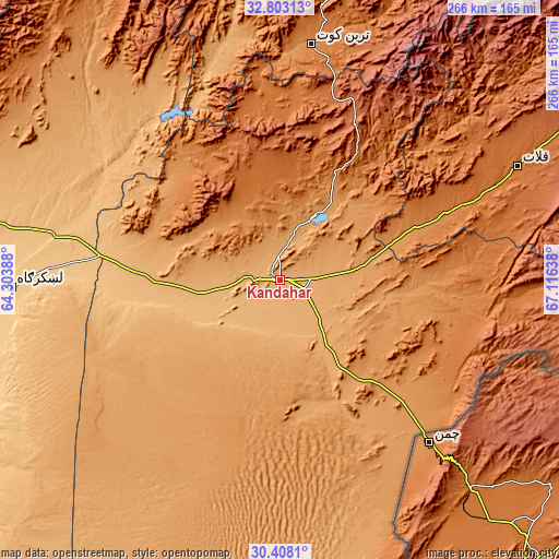 Topographic map of Kandahār