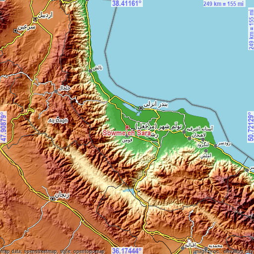 Topographic map of Şowme‘eh Sarā