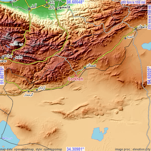 Topographic map of Sorkheh