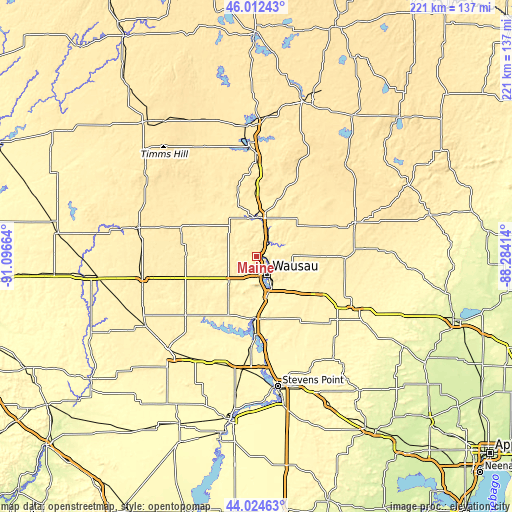 Topographic map of Maine