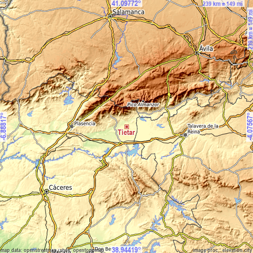 Topographic map of Tiétar