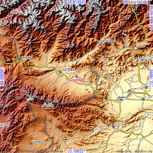 Topographic map of Gōshtah