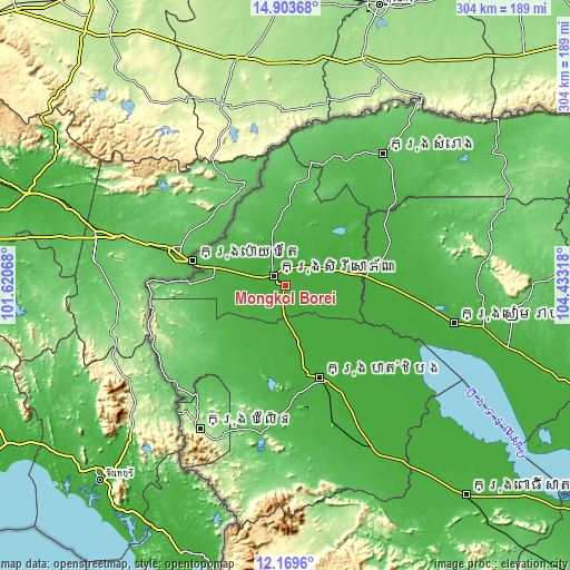 Topographic map of Mongkol Borei