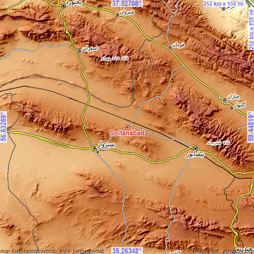 Topographic map of Solţānābād