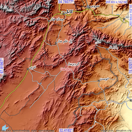 Topographic map of Gardez