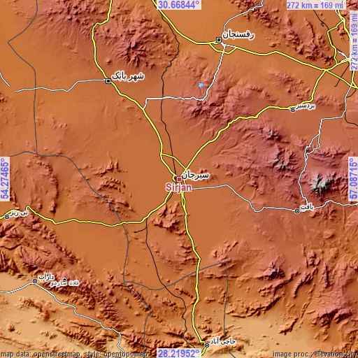 Topographic map of Sirjan