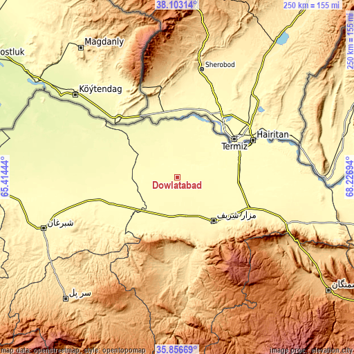 Topographic map of Dowlatābād