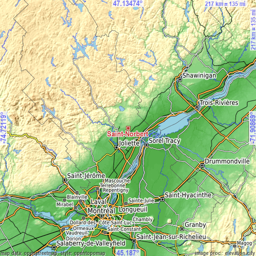 Topographic map of Saint-Norbert