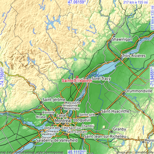 Topographic map of Sainte-Élisabeth
