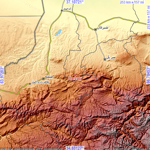 Topographic map of Darzāb