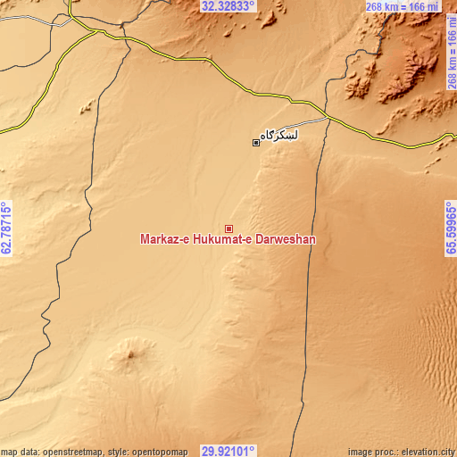 Topographic map of Markaz-e Ḩukūmat-e Darwēshān
