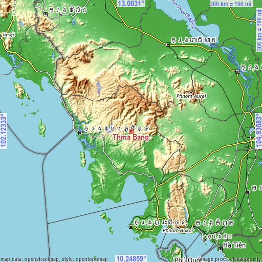 Topographic map of Thma Bang