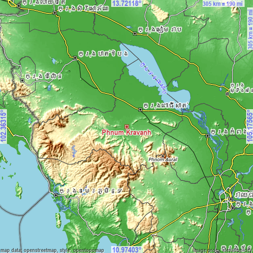 Topographic map of Phnum Kravanh