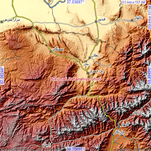 Topographic map of Ḩukūmatī Dahanah-ye Ghōrī