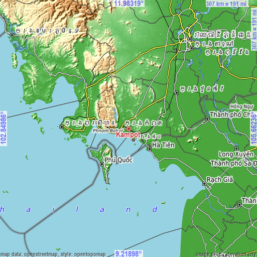 Topographic map of Kampot