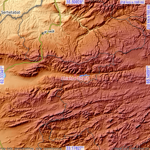Topographic map of Chisht-e Sharīf