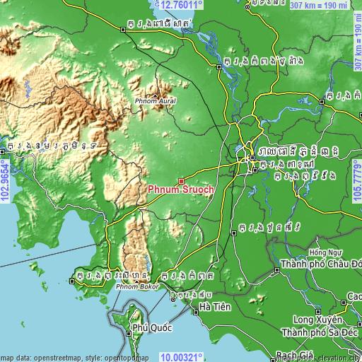 Topographic map of Phnum Sruoch
