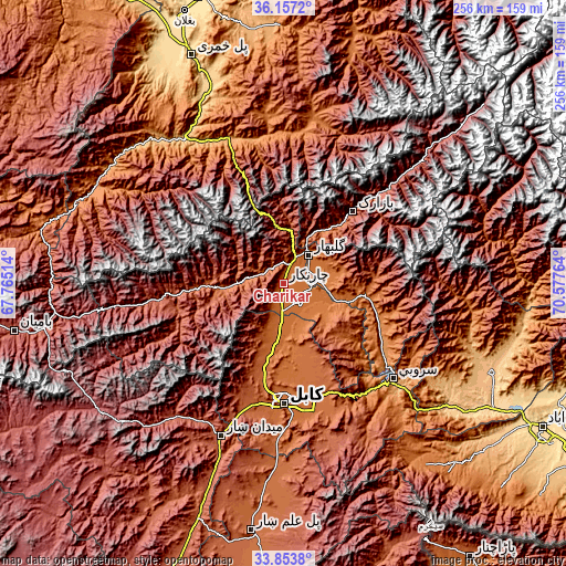 Topographic map of Charikar