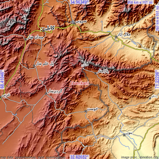 Topographic map of Tsamkanī