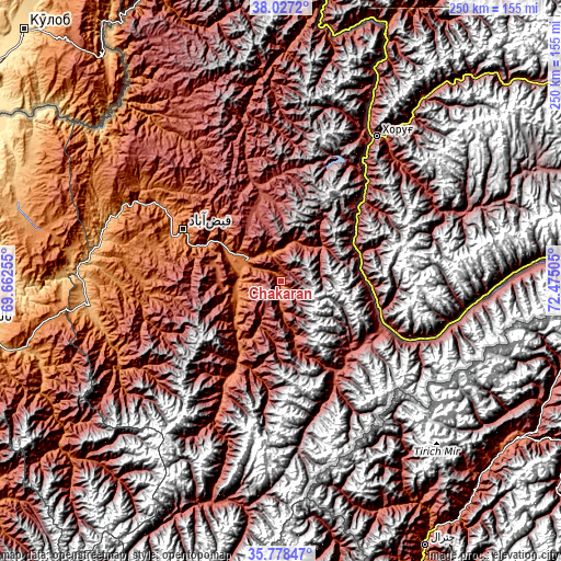 Topographic map of Chākarān