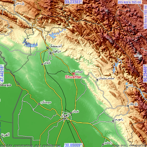 Topographic map of Shūshtar