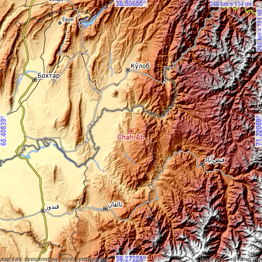 Topographic map of Chāh Āb