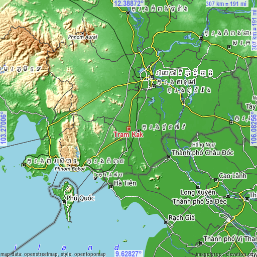 Topographic map of Tram Kak