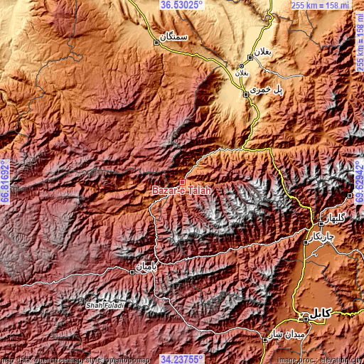 Topographic map of Bāzār-e Tālah