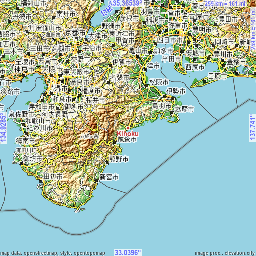 Topographic map of Kihoku