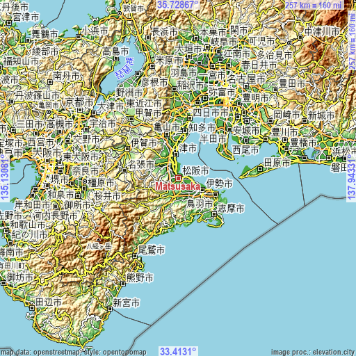 Topographic map of Matsusaka