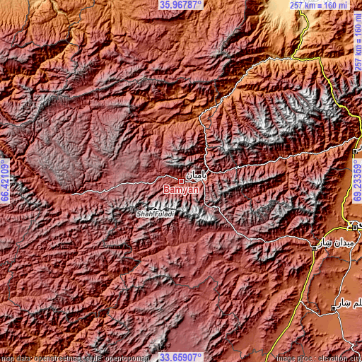 Topographic map of Bāmyān