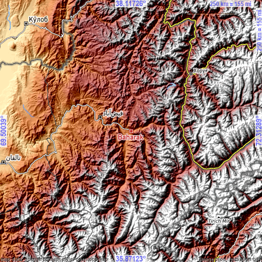 Topographic map of Bahārak