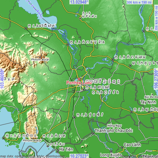 Topographic map of Ponhea Lueu