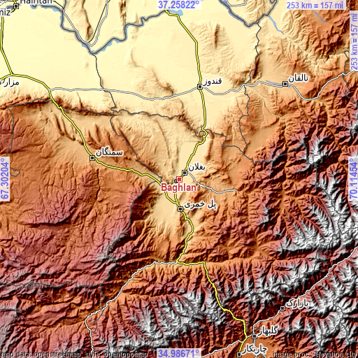 Topographic map of Baghlān