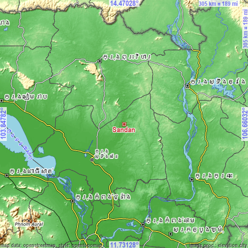 Topographic map of Sandan