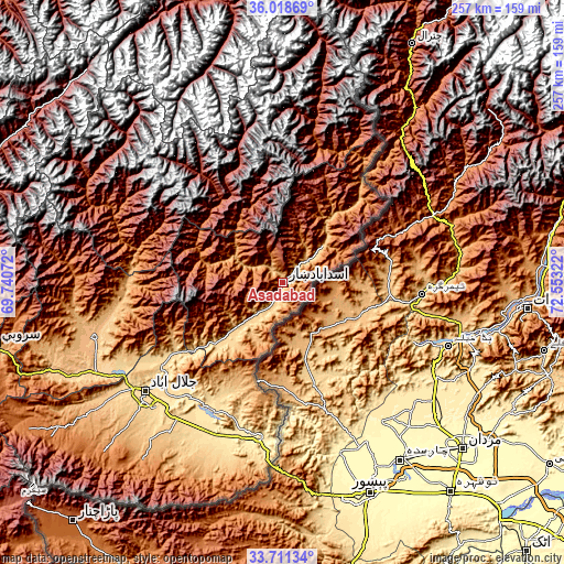 Topographic map of Asadābād