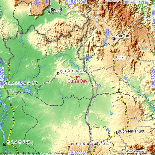 Topographic map of Ou Ya Dav