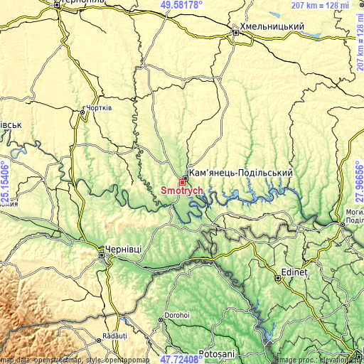 Topographic map of Smotrych